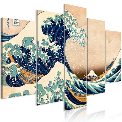 Canvas Print - The Great Wave off Kanagawa (5 Parts) Wide-ArtfulPrivacy-Wall Art Collection