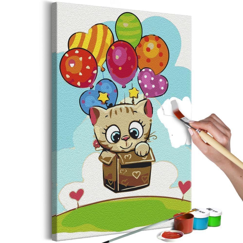 Start learning Painting - Paint By Numbers Kit - Kitten With Balloons - new hobby