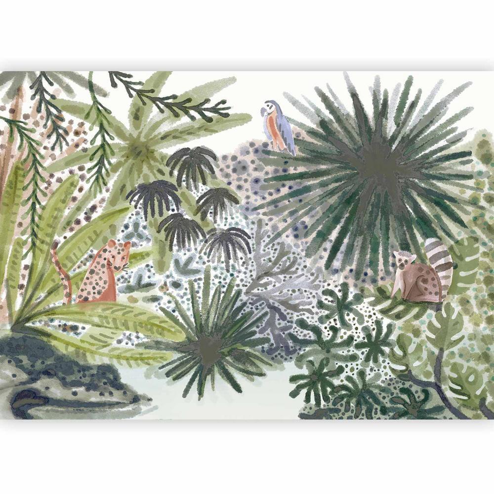 Wall Mural - Flora of Madagascar - Tropical Landscape With Watercolour Animals