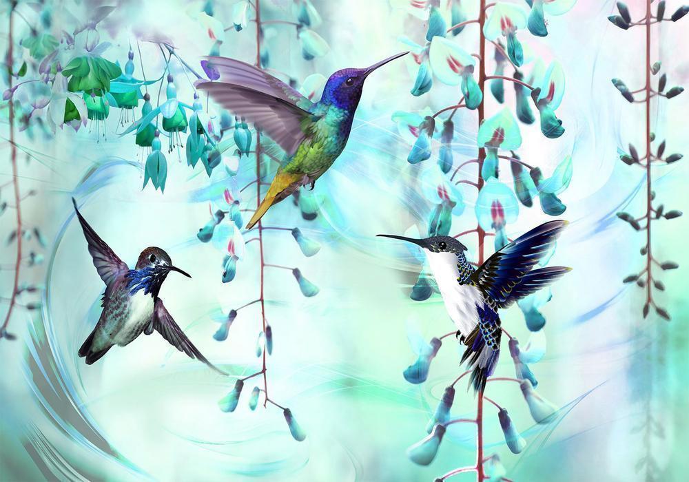 Wall Mural - Flying Hummingbirds (Green)-Wall Murals-ArtfulPrivacy