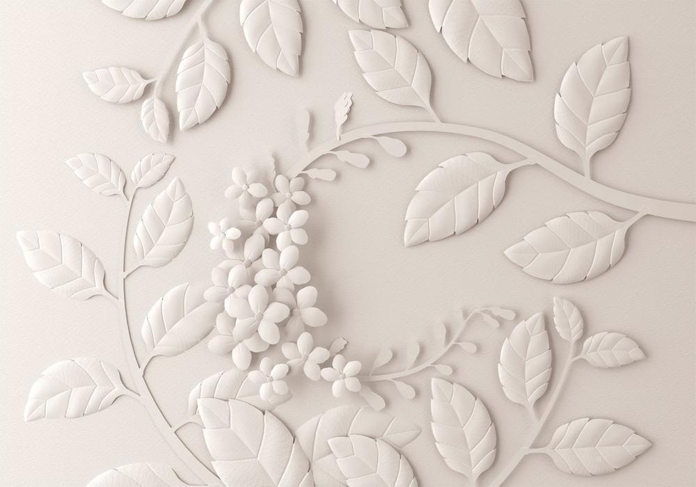 Wall Mural - Paper Flowers (Cream)-Wall Murals-ArtfulPrivacy