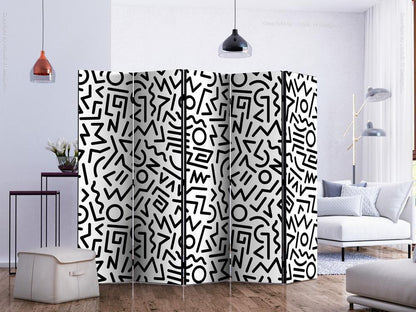 Decorative partition-Room Divider - Black and White Maze II-Folding Screen Wall Panel by ArtfulPrivacy