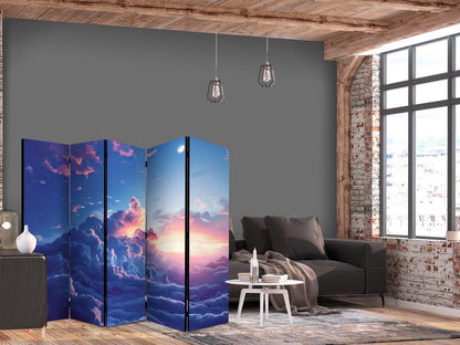 Room Divider - Nighttime Concert in the Mountains: Clouds Illuminated by the Last Rays of the Sun- A 5 Panel Folding Screen For Living rooms, bedrooms or home office, decorative folding screen made with wood and canvas