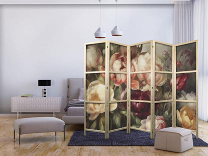 Japanese Room Divider - Blooming Peonies - Charismatic Flowers Bathed in Sunlight