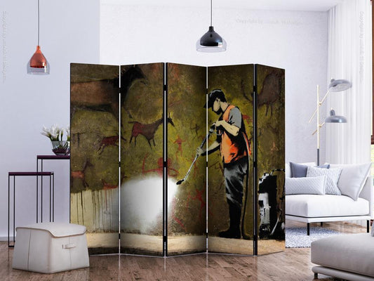 Decorative partition-Room Divider - Banksy - Cave Painting II-Folding Screen Wall Panel by ArtfulPrivacy