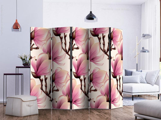 Decorative partition-Room Divider - Blooming Magnolias II-Folding Screen Wall Panel by ArtfulPrivacy
