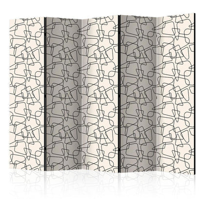 Room Divider - Rounded Geometry II- A 5 Panel Folding Screen For Living rooms, bedrooms or home office, decorative folding screen made with wood and canvas