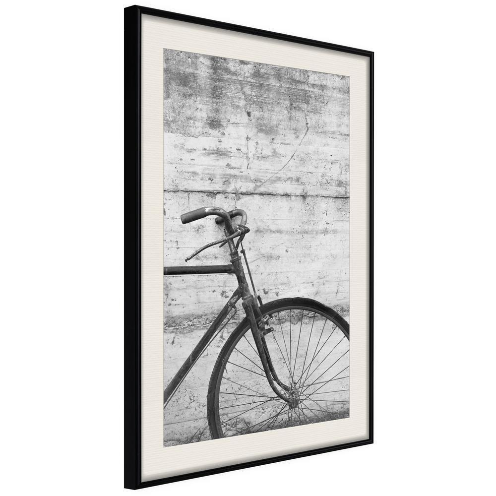 Black and White Framed Poster - Bicycle Leaning Against the Wall-artwork for wall with acrylic glass protection
