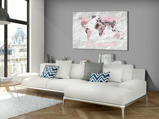 Canvas Print - World Map: Pink Continents-ArtfulPrivacy-Wall Art Collection
