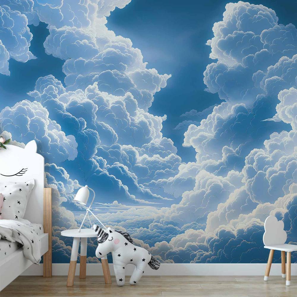 Wall Mural - Blue Sky Breaking Through White Fluffy Clouds