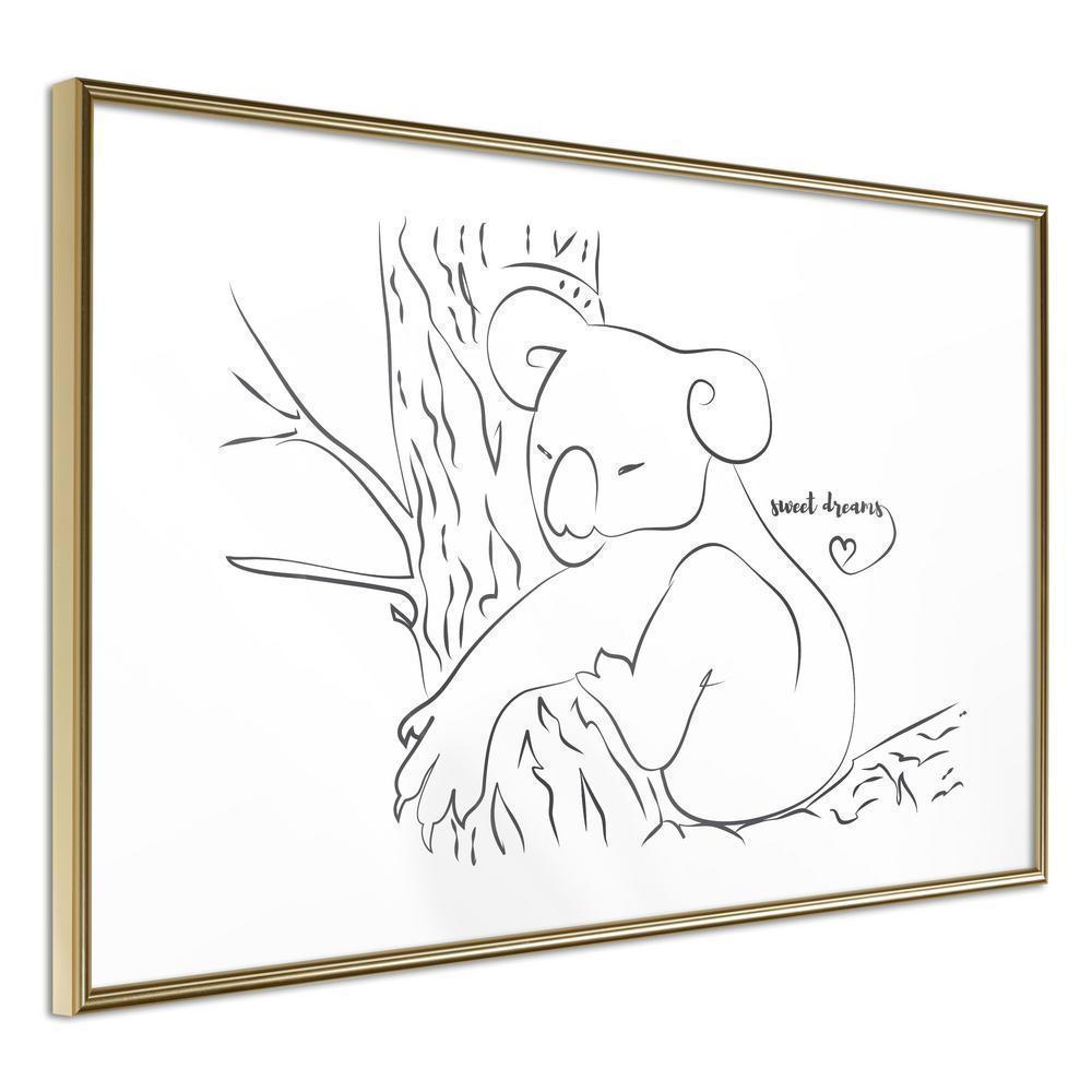 Black and White Framed Poster - Resting Koala-artwork for wall with acrylic glass protection