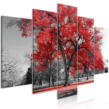 Canvas Print - Autumn in the Park (5 Parts) Wide Red-ArtfulPrivacy-Wall Art Collection