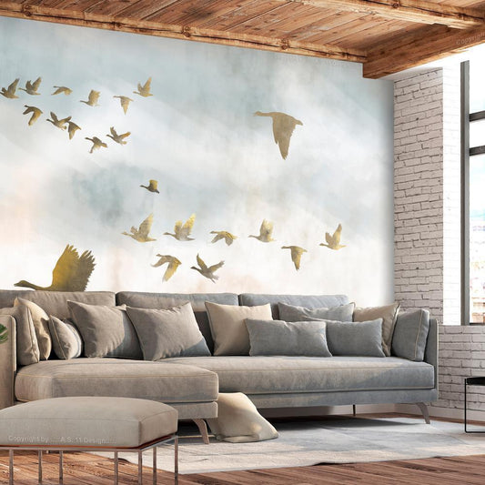 Wall Mural - Golden Geese-Wall Murals-ArtfulPrivacy