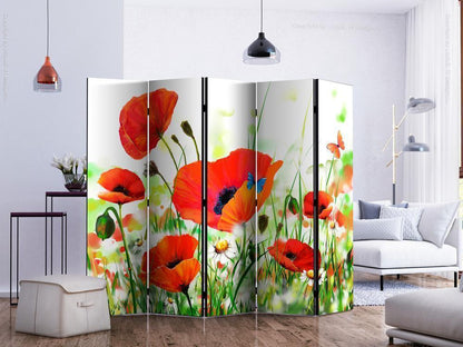 Decorative partition-Room Divider - Country poppies II-Folding Screen Wall Panel by ArtfulPrivacy