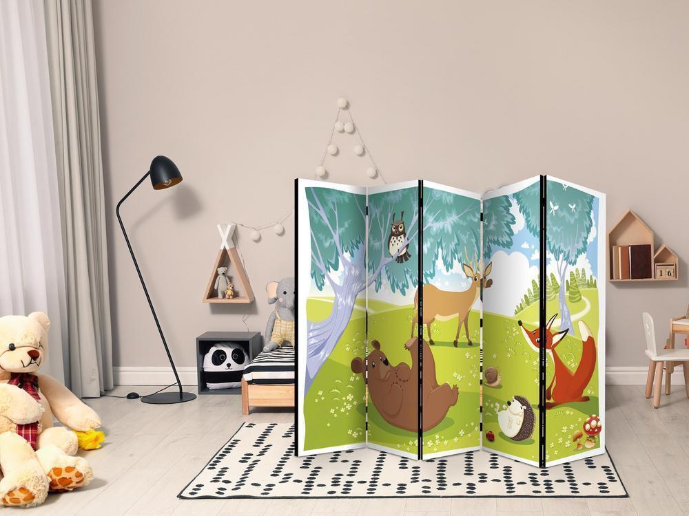 Room Divider - Funny animals II- A 5 Panel Folding Screen For Living rooms, bedrooms or home office, decorative folding screen made with wood and canvas