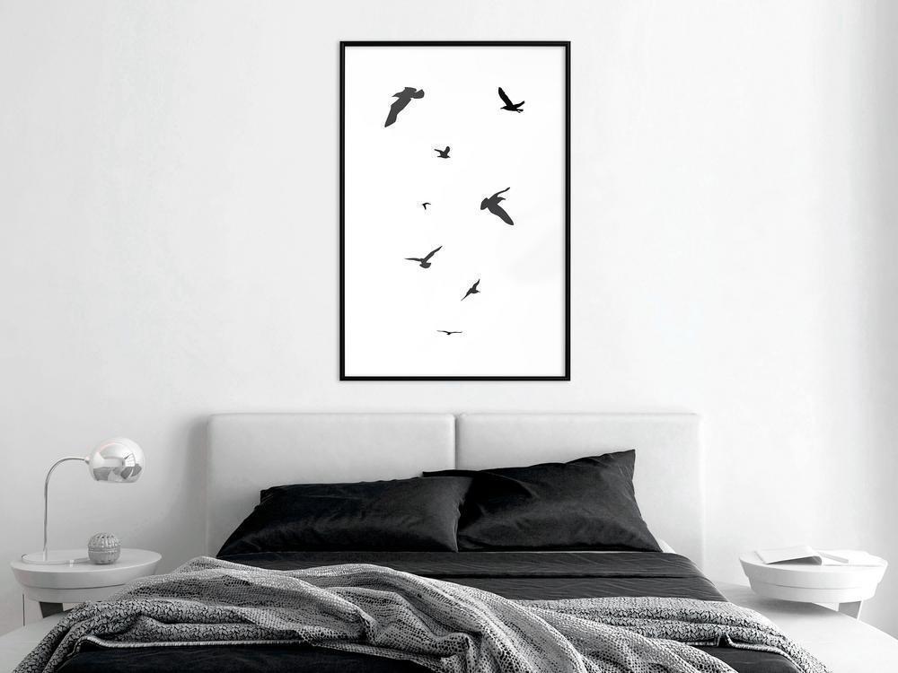 Black and White Framed Poster - Birds-artwork for wall with acrylic glass protection