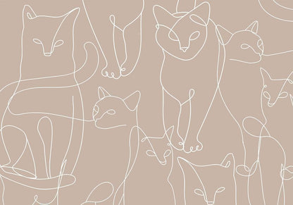 Wall Mural - Cat lineart - minimalist sketches of white cats on beige background-Wall Murals-ArtfulPrivacy