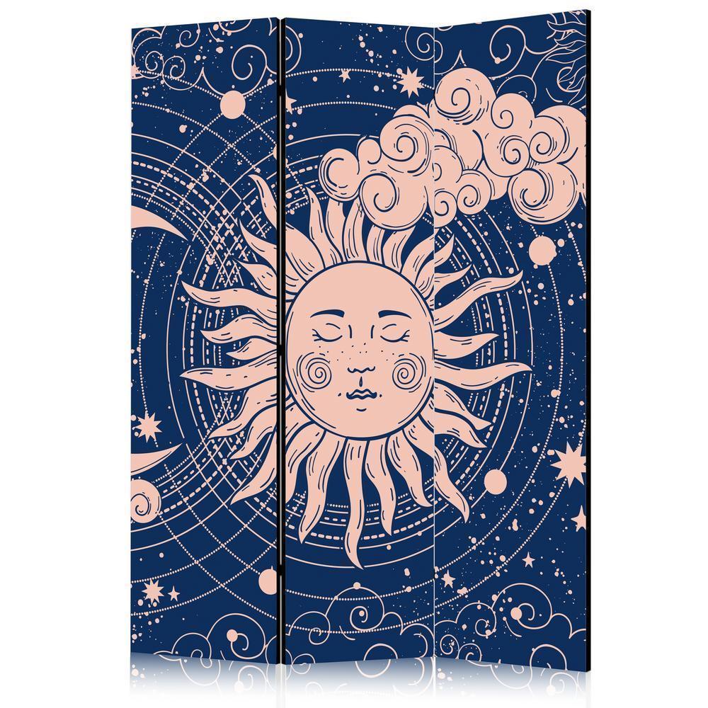 Cloison de séparation - Cosmic Harmony - Illustration du Soleil et de la Lune sur fond bleu marine