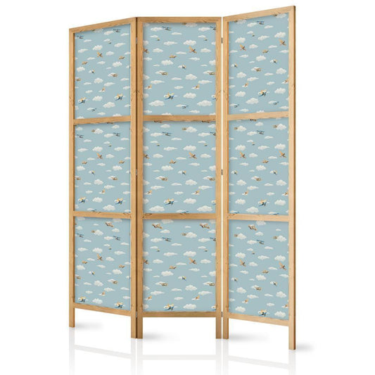 Japanese Room Divider - Illustration - Yellow-Blue Airplanes Against a Blue Sky