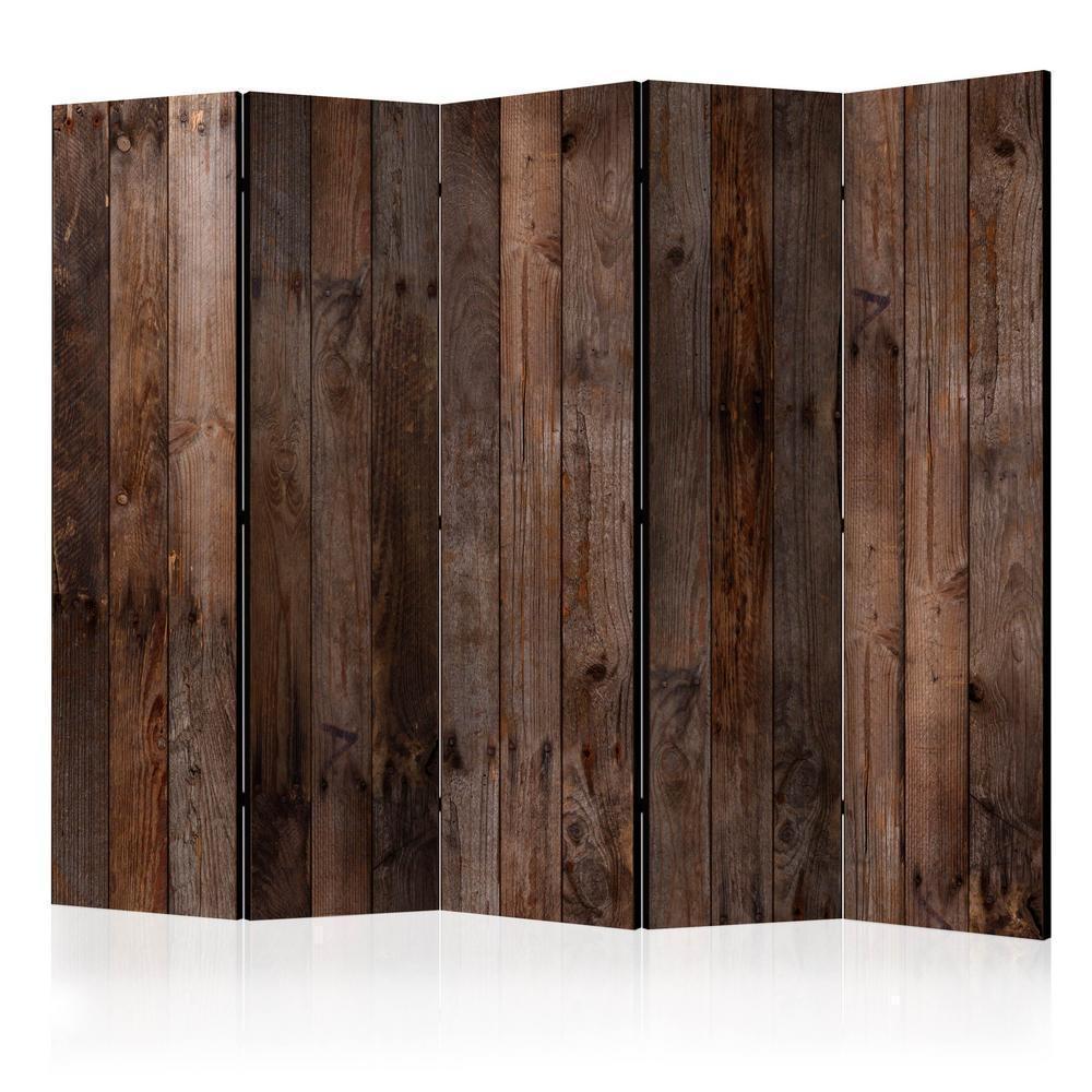 Room Divider - Wooden Hut II- A 5 Panel Folding Screen For Living rooms, bedrooms or home office, decorative folding screen made with wood and canvas