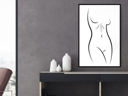 Black and White Framed Poster - Minimalist Nude-artwork for wall with acrylic glass protection