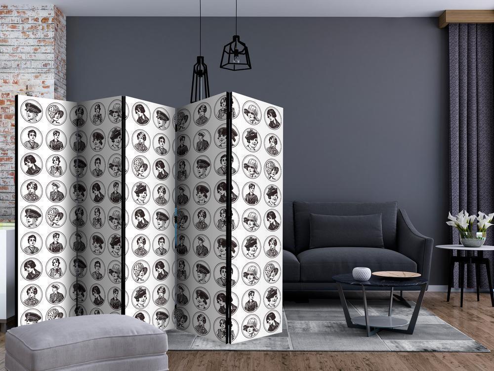 Room Divider - 20s&30s II- A 5 Panel Folding Screen For Living rooms, bedrooms or home office, decorative folding screen made with wood and canvas