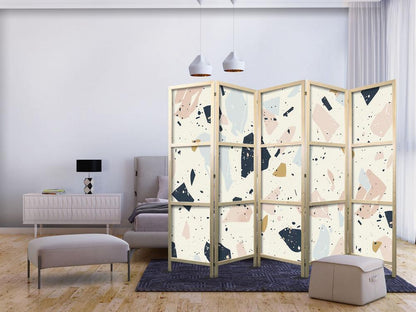 Japanese Room Divider - Terrazzo with Large - Scaled Stones in Muted Colors