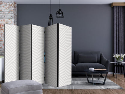 Room Divider - Broken Lines II- A 5 Panel Folding Screen For Living rooms, bedrooms or home office, decorative folding screen made with wood and canvas