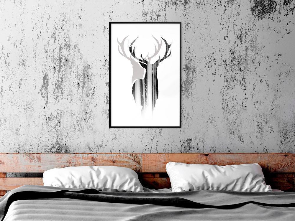 Black and White Framed Poster - Guardian of the Forest-artwork for wall with acrylic glass protection