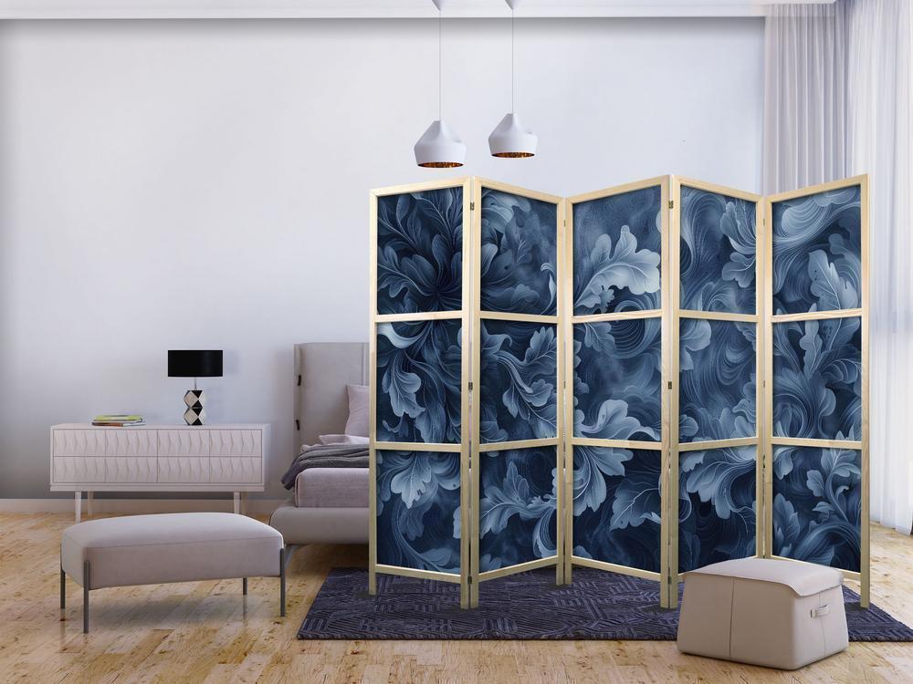 Japanese Room Divider - Abstract Ornaments - Dark Blue Victorian Leaves