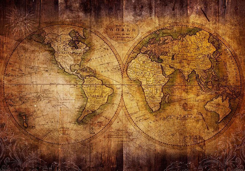 Wall Mural - World on old map-Wall Murals-ArtfulPrivacy