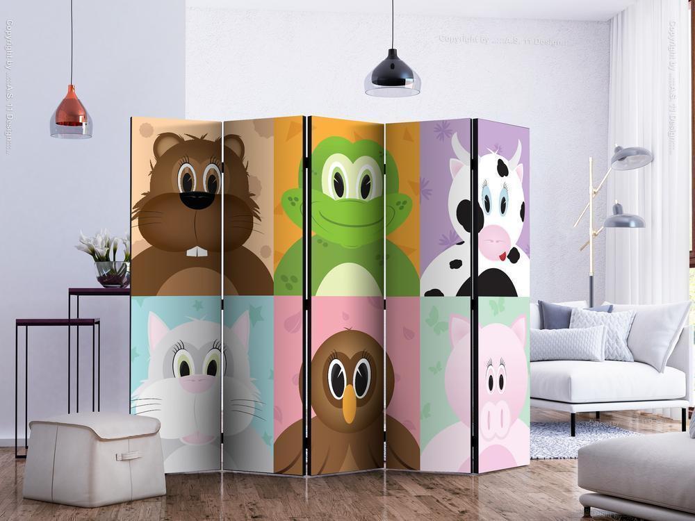 Decorative partition-Room Divider - Cheerful animals II-Folding Screen Wall Panel by ArtfulPrivacy