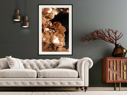 Autumn Framed Poster - Summer Flowers in Sepia-artwork for wall with acrylic glass protection