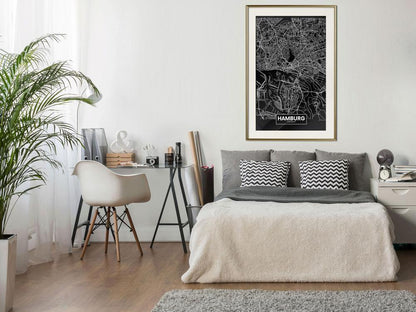 Wall Art Framed - City Map: Hamburg (Dark)-artwork for wall with acrylic glass protection