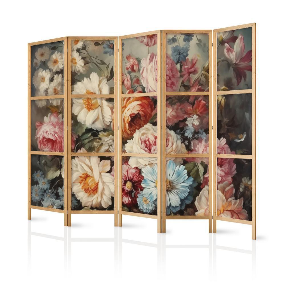 Japanese Room Divider - Scent of Nature - Beautiful Garden Flowers in Pastel Colors