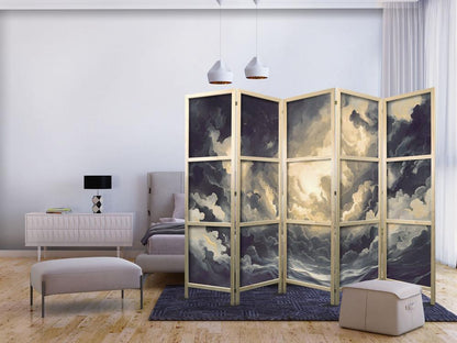 Japanese Room Divider - Epic Light Play: The Sun Battling for Dominance Over the Clouds