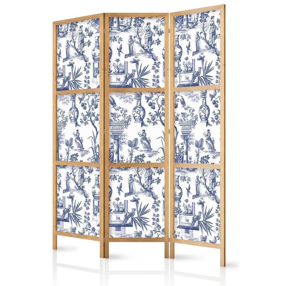 Cloison de séparation japonaise - Rome et botanique - Motif bleu avec motifs grecs et végétaux