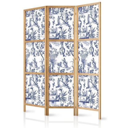 Cloison de séparation japonaise - Rome et botanique - Motif bleu avec motifs grecs et végétaux