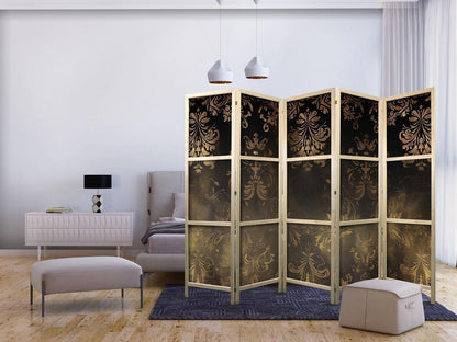 Japanese Room Divider - Floral Ornaments Carved in Delicate Sepia and Brown Shades