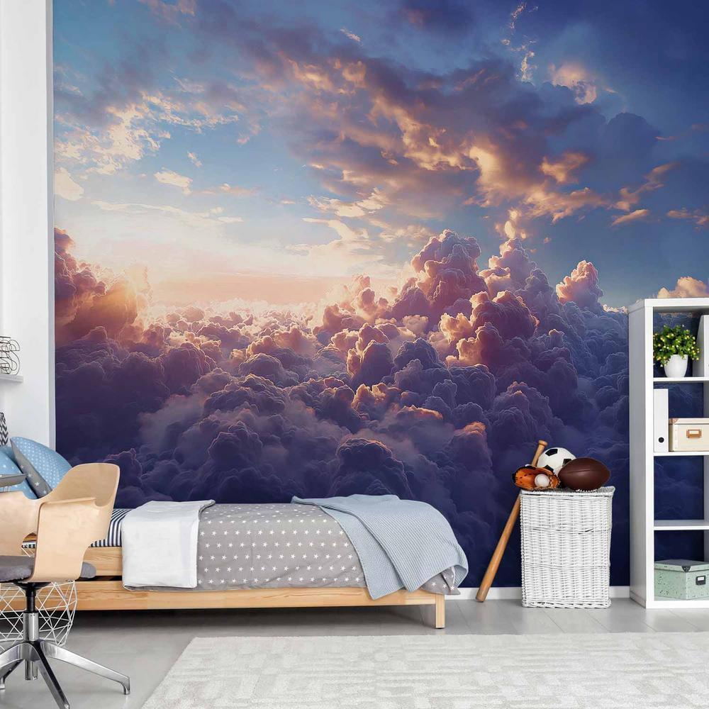 Wall Mural - The Sun in Hiding: The Golden Face of the Sky Over a Cloudy Sea