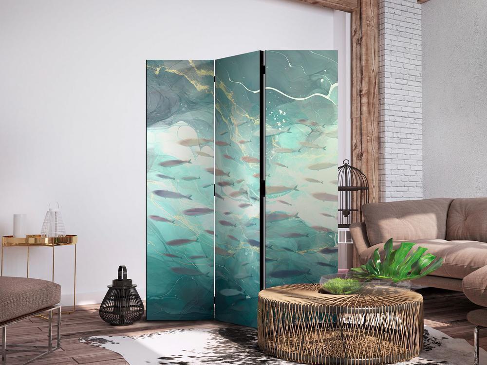 Room Divider - Escaping Fish - Very Fast Swimming Fishes in Muted Colors Among Sea Depths