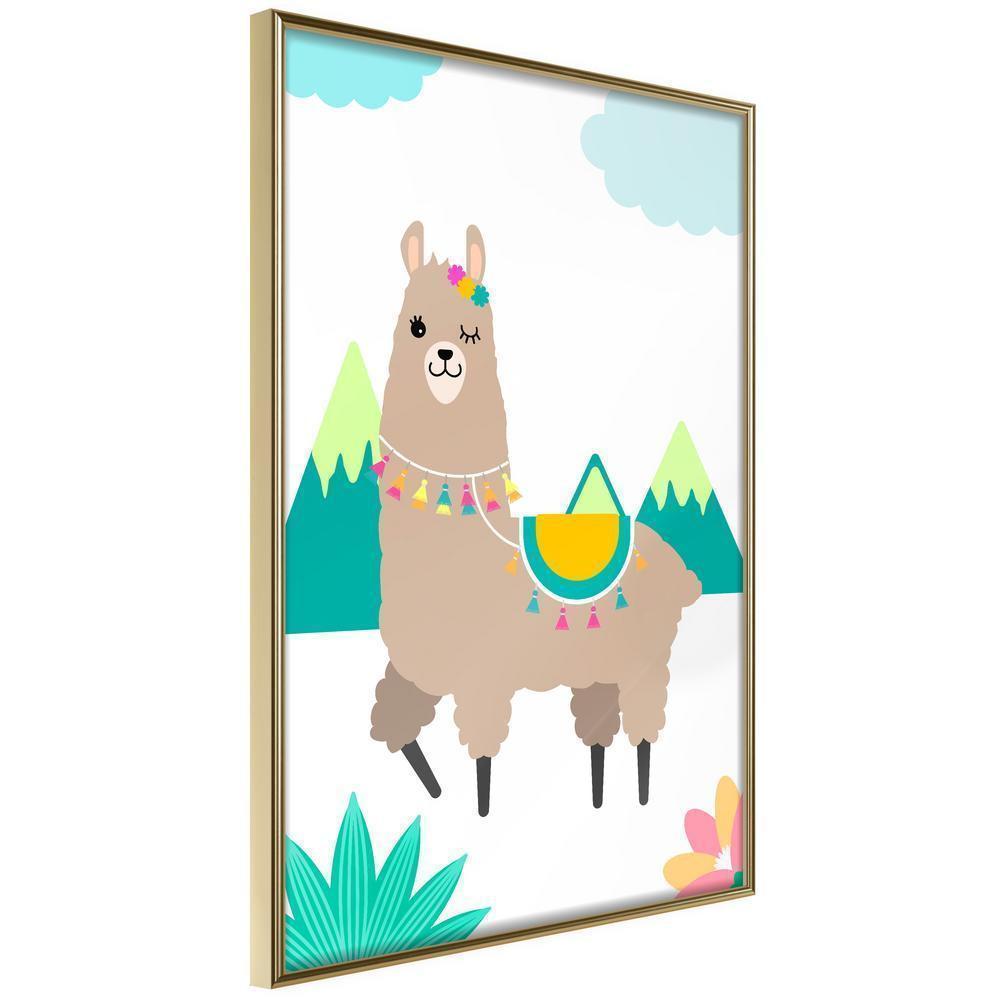 Nursery Room Wall Frame - Playful Llama-artwork for wall with acrylic glass protection