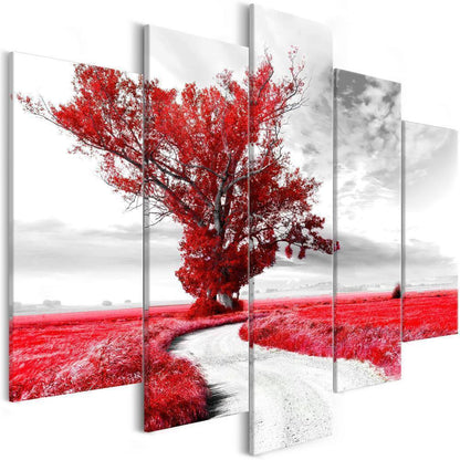Canvas Print - Tree near the Road (5 Parts) Red-ArtfulPrivacy-Wall Art Collection