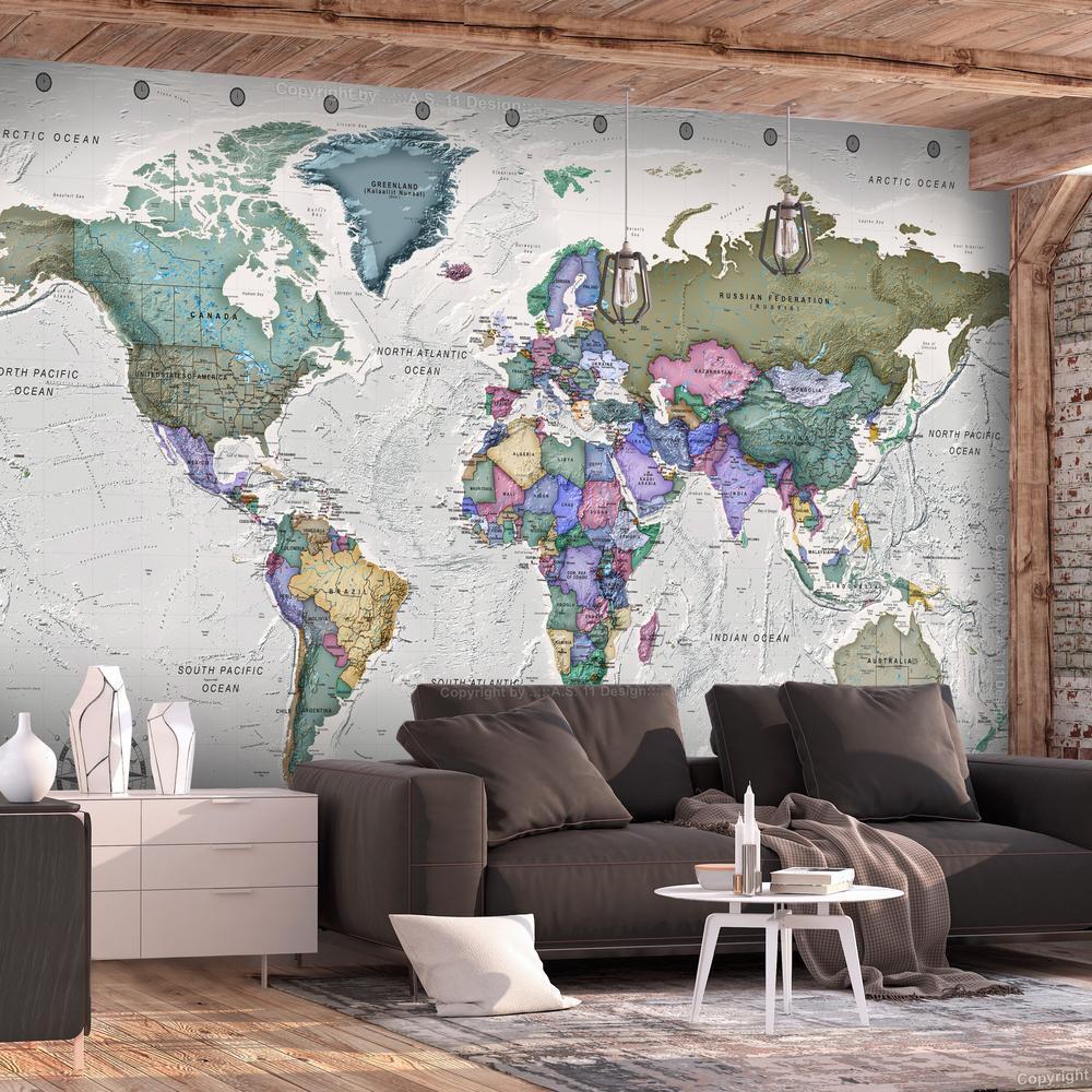 Wall Mural - Geography study - world map with signed countries in English-Wall Murals-ArtfulPrivacy
