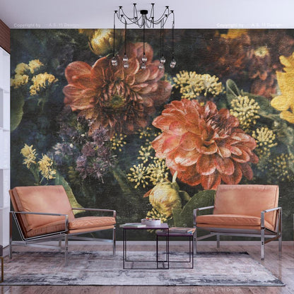 Wall Mural - Retro Flowers - First Variant-Wall Murals-ArtfulPrivacy