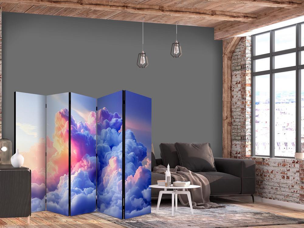 Room Divider - Clouds Like Painted: Artistic Brushes of Dawn Painting the Sky- A 5 Panel Folding Screen For Living rooms, bedrooms or home office, decorative folding screen made with wood and canvas