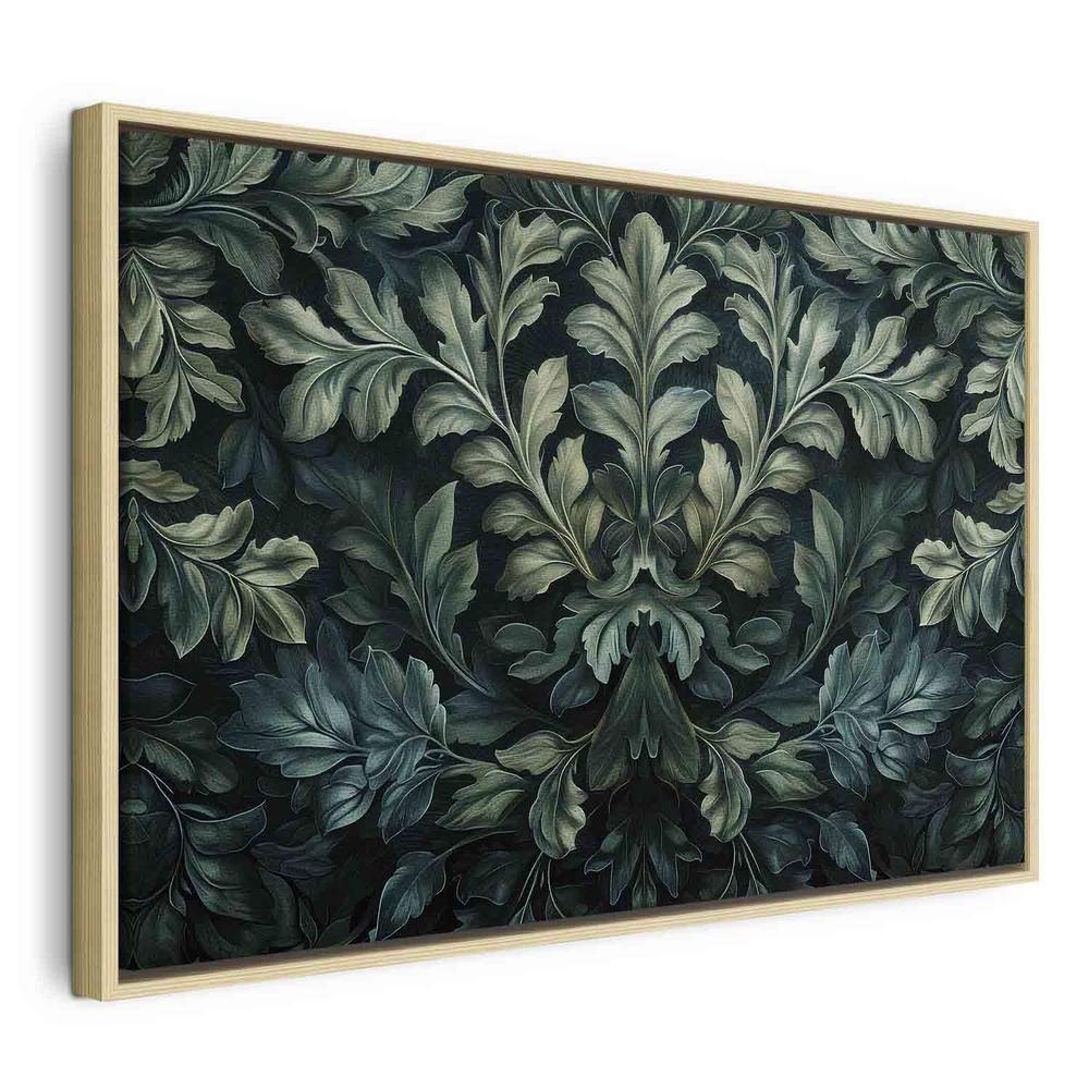 Impression sur toile - Feuilles victoriennes vert foncé : composition botanique sculptée