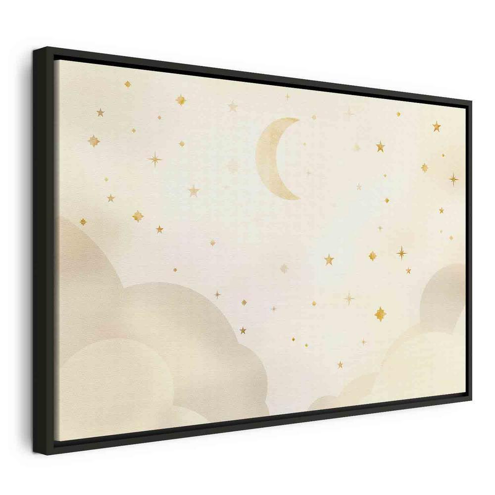 Impression sur toile - Nuit lumineuse - Lune accompagnée de nombreuses étoiles sur un fond clair