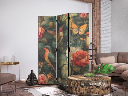 Room Divider - In the Botanical Garden - Flowers Birds and Butterflies - Colorful Illustration