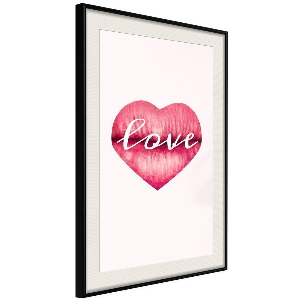 Typography Framed Art Print - Kiss of Love-artwork for wall with acrylic glass protection